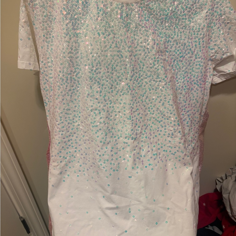 Queen of sparkles white dress with rainbow back